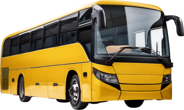 Vibrant yellow bus, isolated on a white or transparent background