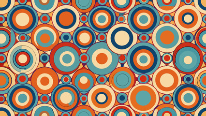 Vibrant seamless pattern of colorful retro overlapping circles in blue and orange