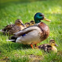 Obraz premium mallard wild duck scient. name Anas platyrhynchos bird animal, AI generated