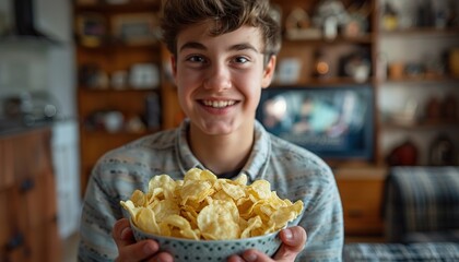 man eating chips