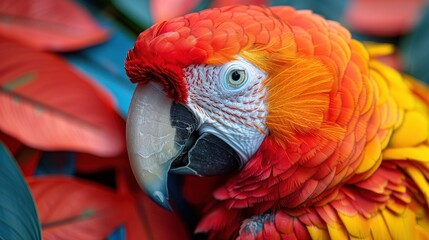 Fototapeta premium Close Up of Scarlet Macaw's Head and Feathers.