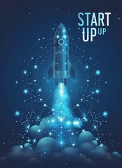 Naklejka premium A rocket travelling through the planets, start up concept, design banner template, paper illustration, and 3d paper.