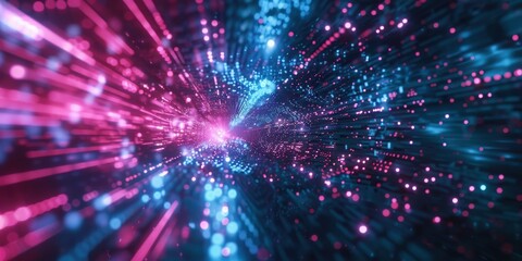 Fototapeta premium Visualization of Quantum Data Transmission, High-Velocity Network Integration, Cutting-edge Digital Infrastructure, Cybernetic Motion in the Digital Realm