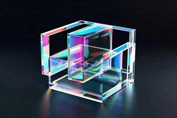 3d geometric pattern with blue and purple glass cubes, in the style of photogram, dark reflections, close-up shots, elongated shapes. Beautiful simple AI generated image in 4K, unique.