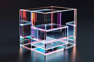 3d geometric pattern with blue and purple glass cubes, in the style of photogram, dark reflections, close-up shots, elongated shapes. Beautiful simple AI generated image in 4K, unique.