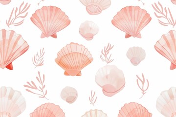 Fototapeta premium Hand drawn vector illustrations - seamless pattern of seashells. Marine background.. Beautiful simple AI generated image in 4K, unique.