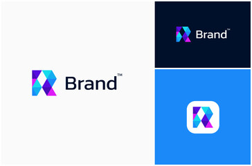 Letter R Geometric Modern Mosaic Triangle Pattern Vibrant Colorful Vector Logo Design Illustration