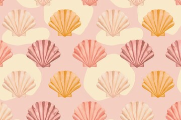 Hand drawn vector illustrations - seamless pattern of seashells. Marine background.. Beautiful simple AI generated image in 4K, unique.
