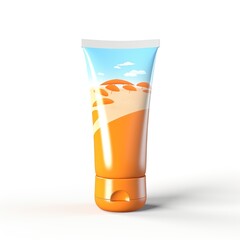 Tube container of sun cream on white background