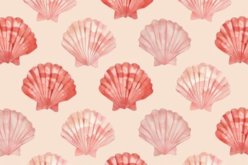 A seamless pattern with colorful seashells, their intricate designs rendered in soft pastel hues against an off-white background. Beautiful simple AI generated image in 4K, unique.