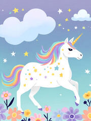 Naklejka premium White unicorn with star decorations