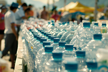 Obraz premium Community volunteers and aid workers distributing essential supplies like food and water to earthquake victims, showcasing humanitarian efforts and solidarity