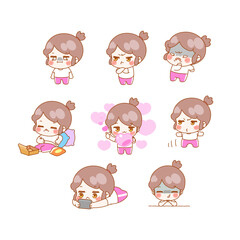 character, fancy, homebody, emoji, girl, baby, child, emotion, expression, cute, 2 figure, vector, woman, smile, illustration