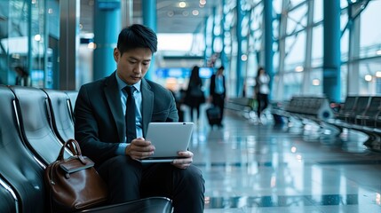 Businessman Using Tablet While Sitting in an Airport