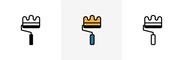 Paint roller icon. Vector illustration of colored, black paint roller brush and line vector icons designs