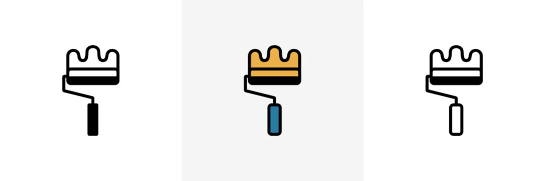 Paint roller icon. Vector illustration of colored, black paint roller brush and line vector icons designs