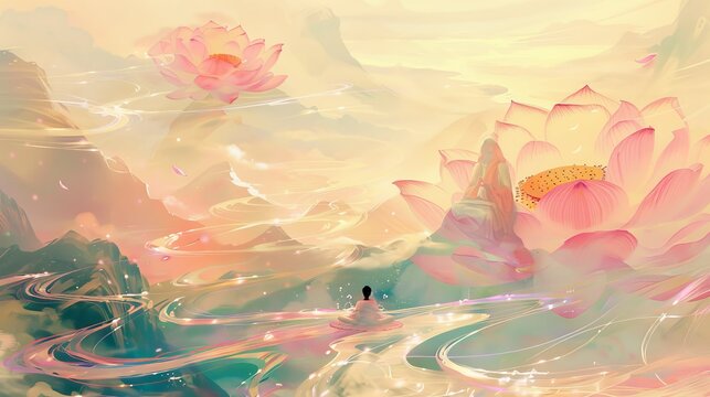 Calm lotus lake illustration