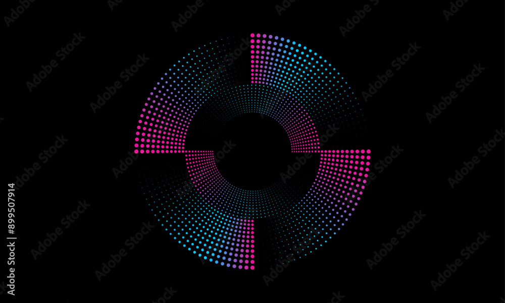 Wall mural abstract circle line pattern spin blue pink dots light isolated on black background in the concept o