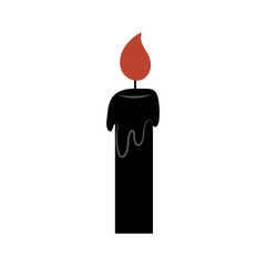 Black candle. Wax or paraffin candle in a flat style. Aromatherapy and festive icon. Black candle with fire on wick for witchcraft and magic spells.