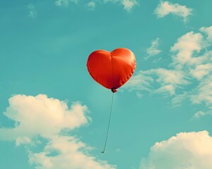 Fototapeta premium Heart Shaped Air Balloon Floating Amidst Vibrant Sky and Clouds
