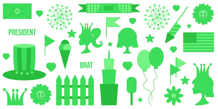 Little Brat set simple flat element. Green color Brat collection isolated white background. Vector illustration can used icon sticker social media web design template. EPS 10 Editable stroke