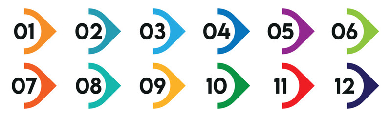 Abstract number bullet points colorful direction bullets point vector set.
