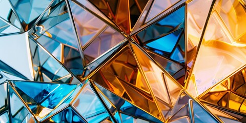 Fototapeta premium Shiny Abstract Geometric Background with Blue and Orange Triangular Shapes