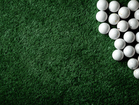 Golf Balls on Green Artificial Turf Background - Powered by Adobe