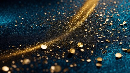 Golden Trail on Cosmic Canvas: A mesmerizing abstract of gold dust forming a celestial trail across a deep blue backdrop, evoking a sense of wonder and luxury