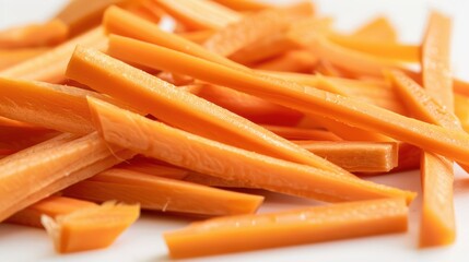 Vibrant and nutritious: a close-up of freshly cut carrot sticks, perfect for snacking