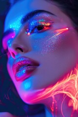 A woman with neon colored makeup on her face