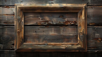 Rustic Wooden Frame with Detailed Natural Wood Grain Texture in Warm Color - Front View High Detail Illustration