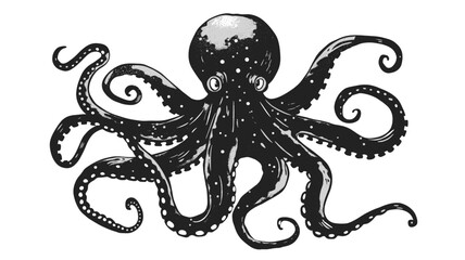Octopus vintage linocut doodle icon, black vector logo on transparent background © Flying Fred