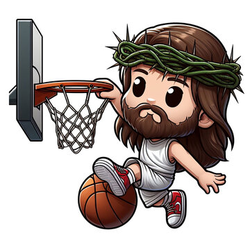 Jesus as a basketball player slam dunk