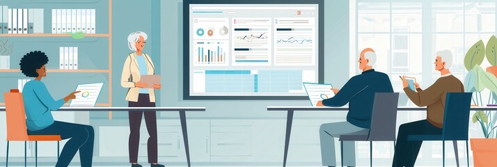 A group of elderly participants attentively engages in a technology workshop led by an instructor in a well-lit classroom setting. Generative AI
