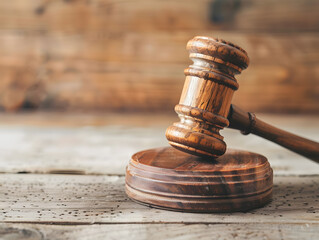 Wooden judge's gavel on the table as a trial concept. Neural network AI generated art