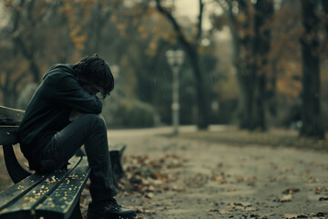A person sitting alone at bench