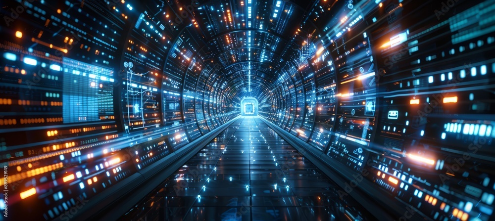 Poster Digital cyberspace technology background. Virtual data wireless transfer. Generative AI technology.	
