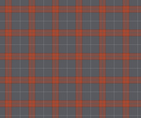 Plaid pattern, grey, orange, white, seamless for textiles and design clothing, skirts, pants, aprons, tablecloths, blankets or decorative fabrics. Vector illustration.