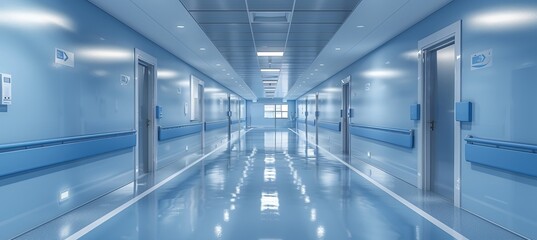 Naklejka premium Hospital hallway corridor. Healthcare medical treatment. Generative AI technology.