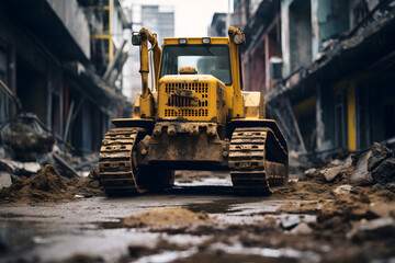 Obraz premium photo of construction bulldozer, bulldozer on construcction site