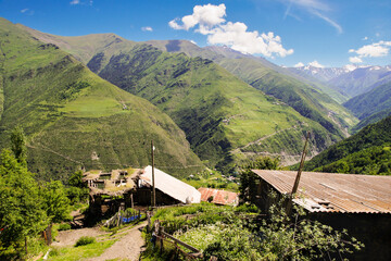 Abandoned old buildings in the mountains.