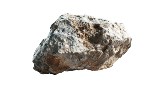 Large Rough Gray Rock Surrounded by White Background in Natural Form and Texture Captured Under Soft Lighting