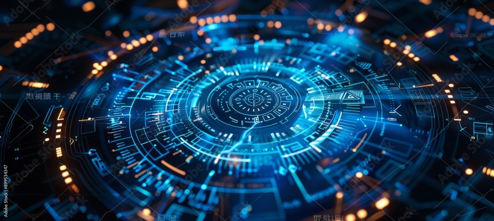 Poster Digital cyberspace portal technology. Virtual data wireless transfer. Generative AI technology.