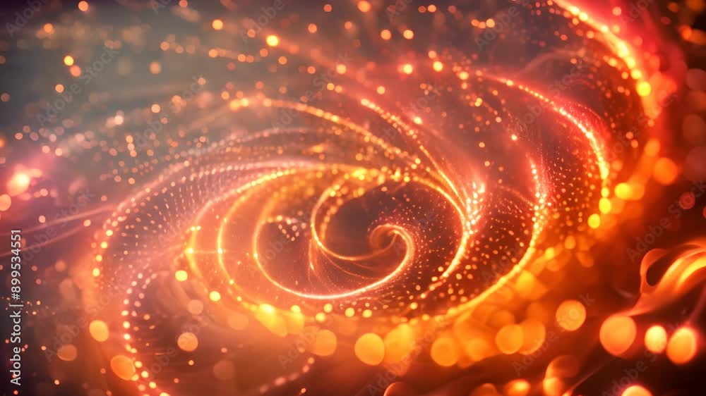 Poster a spiral of light and dark colors with a lot of sparkles. the light colors are yellow and orange, wh