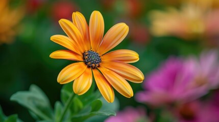 Close up view of colored flower with selective focus and blurred background