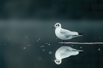 Obraz premium Seagull on the lake with shadow on water.
