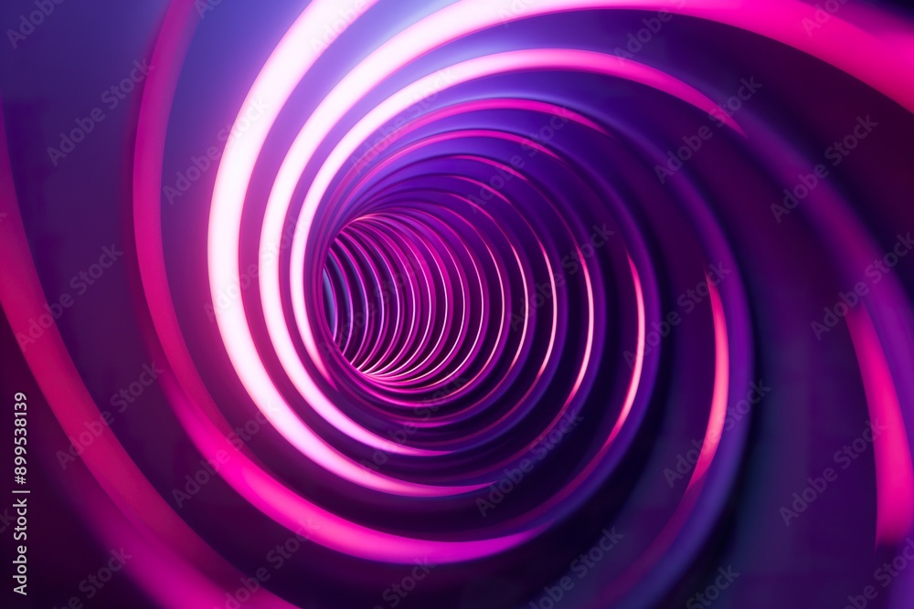 Wall mural 3d abstract background with neon lights in the form of a tunnel.