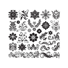 A collection of simple floral and ornamental designs
