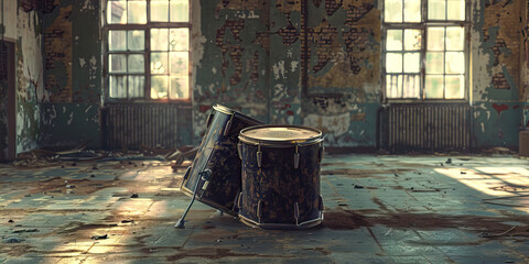 The Muted Drums: A lone drum, silently sitting in an abandoned bandroom